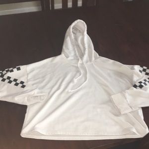 White hoodie with checkered sleeves